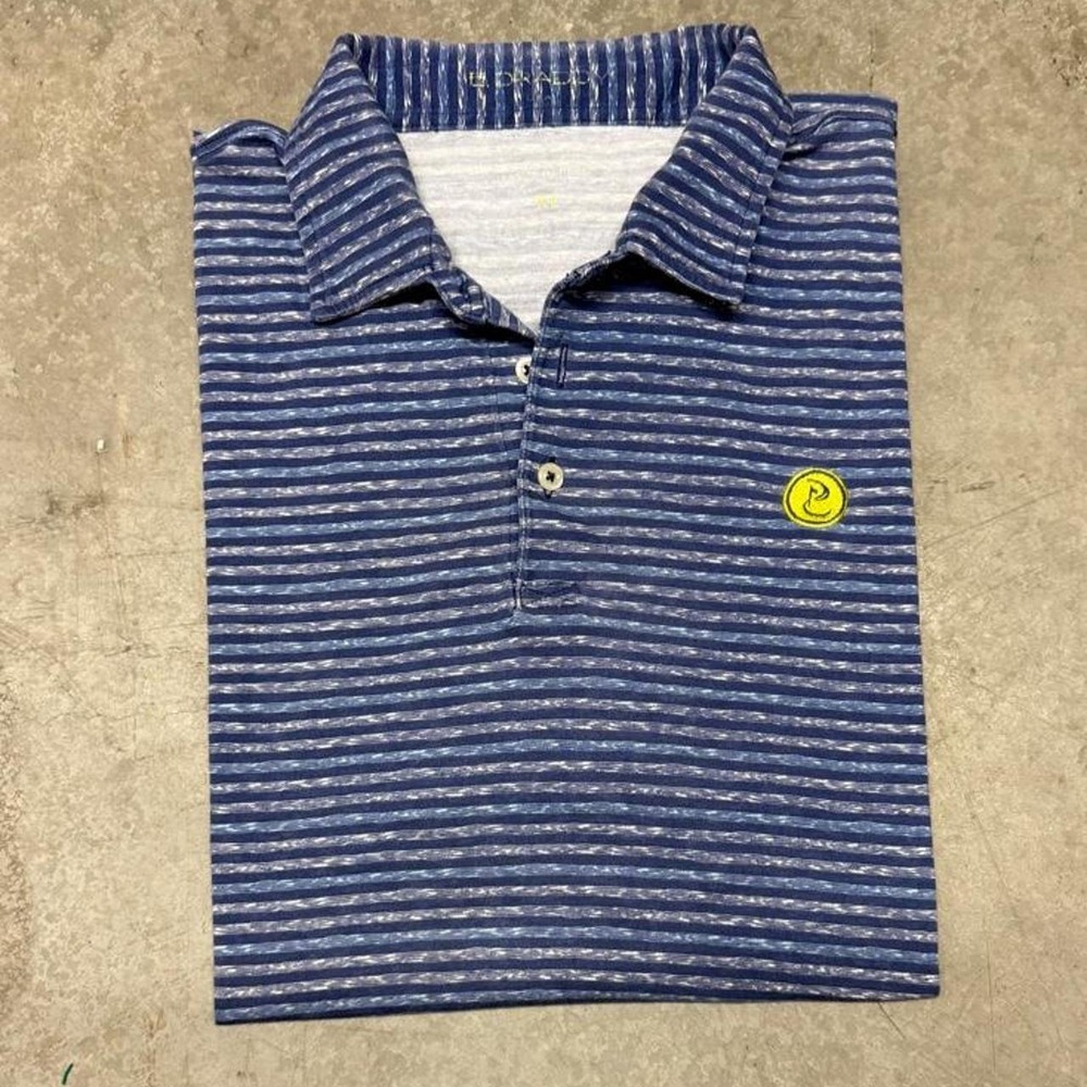 B Draddy Men's Performance Golf Polo Blue Striped  Sz XL